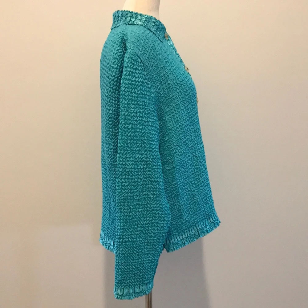 Sleeveless Teal Sequin Tank Top with Matching Button Down Blouse - Picture 6 of 17